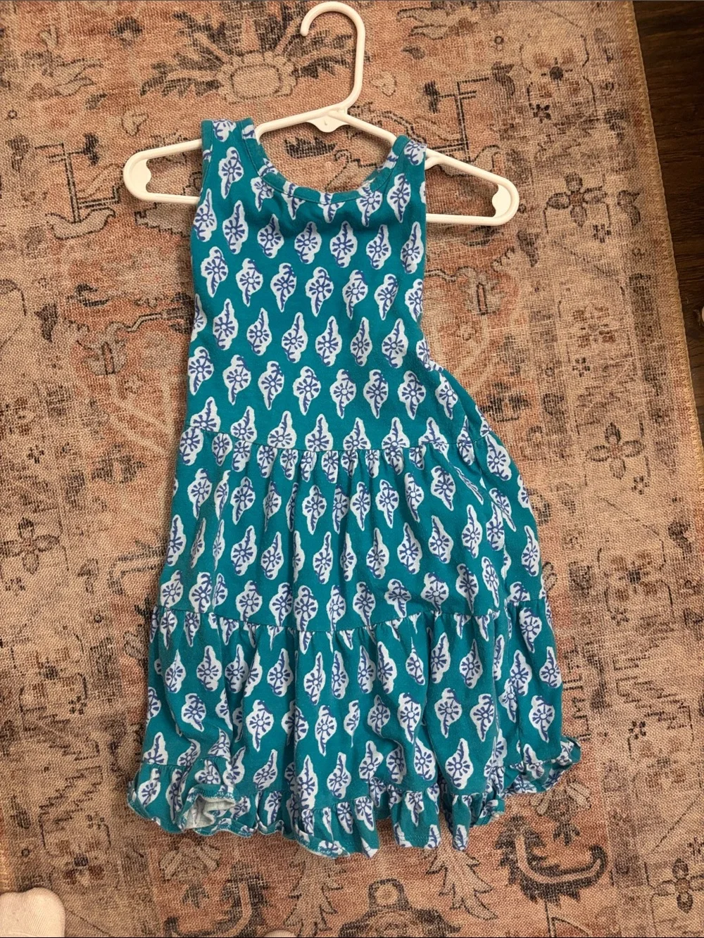 J. Crew Teal and White Printed Tiered Girls' Dress
